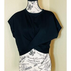 NWT Pretty Garden Black Crop Wrap Blouse Large